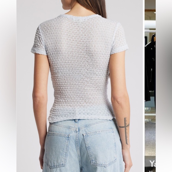 Frame NWOT Light Blue Mesh Baby Tee S - Picture 3 of 7
